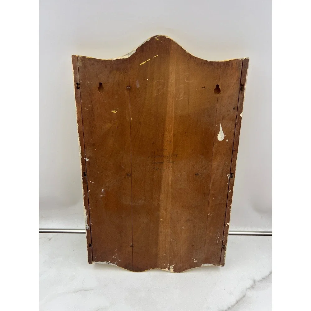 Vintage Woodcraftery Cherry Wood Spoon Rack Wall Hanging Display Yellow Cream